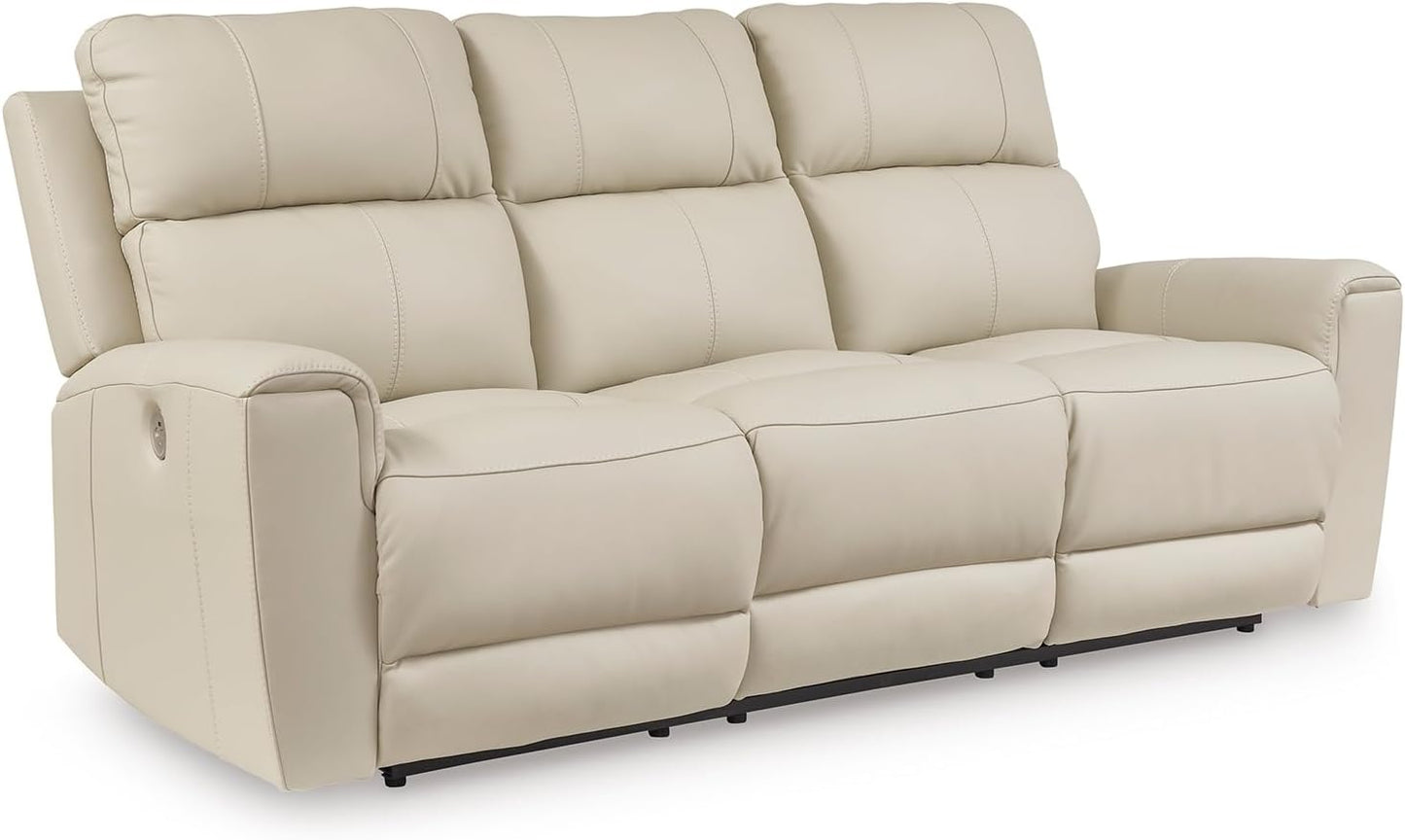 Dahlmoore Modern Leather Match Power Reclining Sofa with USB Ports, Beige