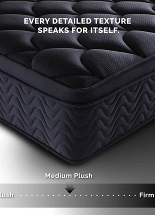 12-Inch Full-Size Black Innerspring Mattress with Individual Pocket Springs for Enhanced Motion Isolation and Pressure Relief, Conveniently Delivered in a Box (54”W x 75”L)