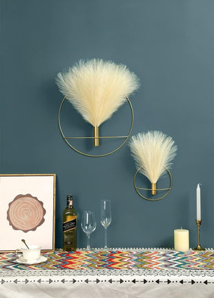 Bohemian-Inspired Metal Wall Art Set with Artificial Pampas Grass, Versatile Home Decor for Living Room, Bedroom, Bathroom, and Dining Room, 2-Pack in Black and Brown
