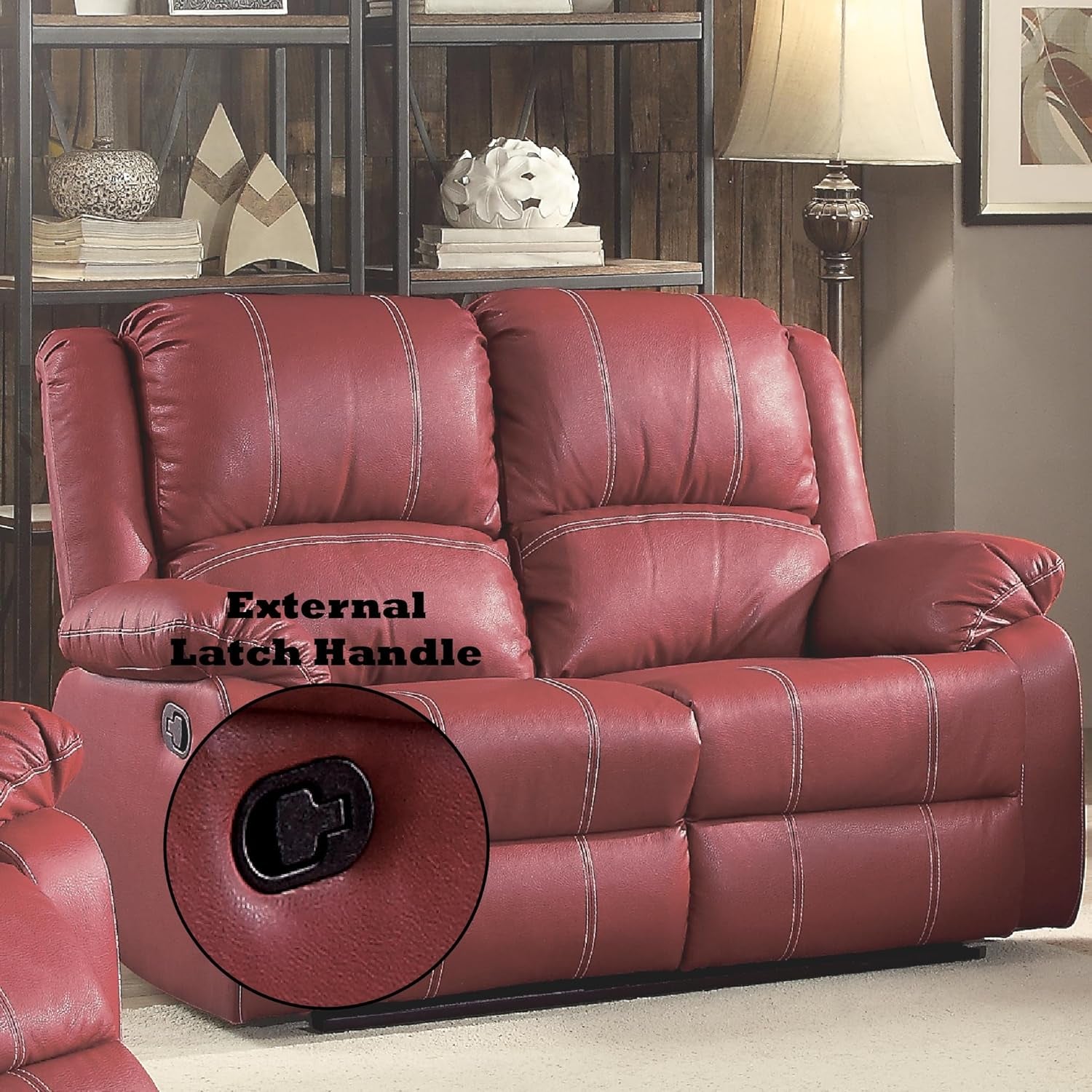 Zuriel Motion Loveseat in Red Synthetic Leather