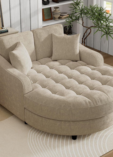 Luxurious 55" Oversized Chaise Lounger - Elegant Upholstered Sleeper Sofa with Tufted Seat and Removable Pillows for Living Room, Bedroom, or Office (Champagne)
