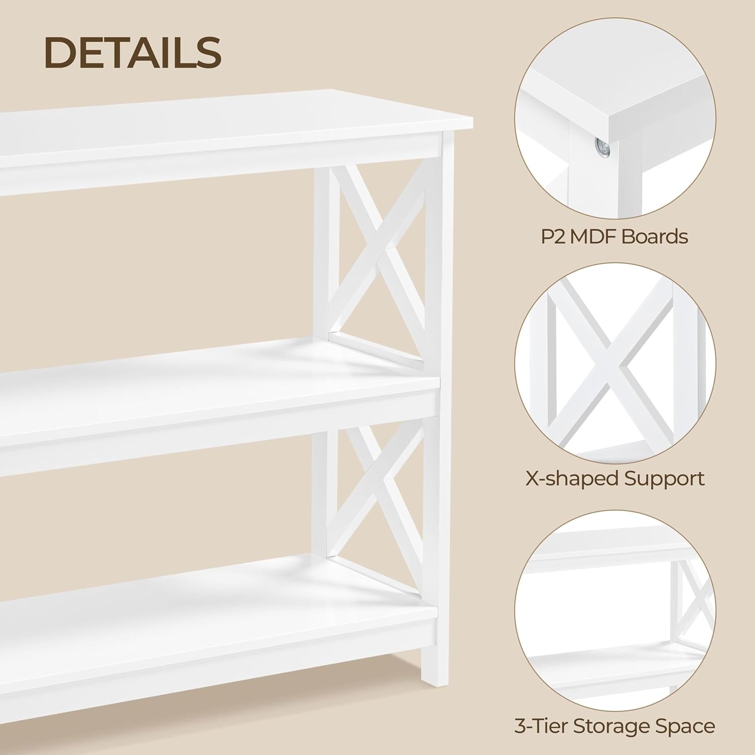 Console Table with 3 Storage Shelves, Entryway Table Sofa Side Table Narrow Long Bookshelf for Hallway Living Room, Accent Furniture, White | Bookshelf, for Hallway, for Living Room, Accent Furniture