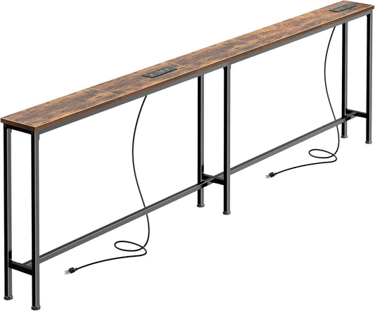 79 Inch Sofa Table with 2 Power Outlets and USB-C Ports, 5.9 Inch Narrow Console Table with Storage, Long Entryway Hallway Couch Table behind Sofa, Small Spaces, Living Room, Rustic Brown