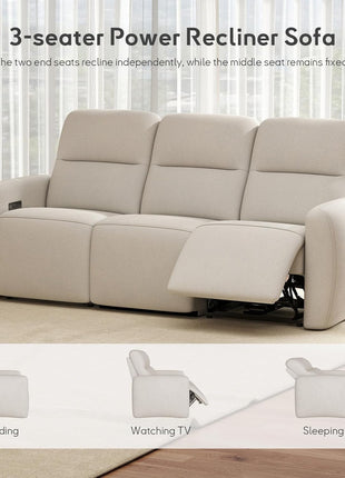 3-Seater Reclining Sofa and Loveseat Set with USB and Type-C Charging Ports, Overstuffed Fabric Design for Living Room, Home Theater, and RV (Beige)