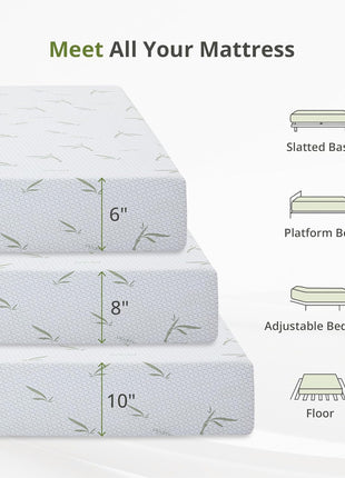 8-Inch Twin Mattress with Cooling Green Tea Gel Memory Foam for Enhanced Pressure Relief, Medium Plush, Fiberglass-Free, Bed in a Box, CertiPUR-US Certified, Green