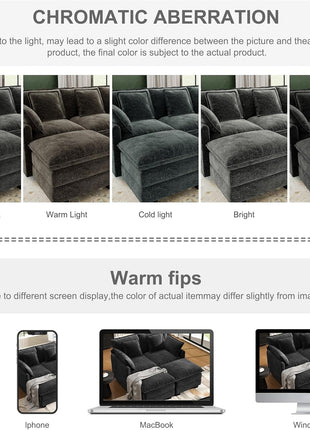 58-Inch Modular Sectional Loveseat with Deep Seating, Removable Washable Pillows, and Ottomans - Perfect for Living Room, Bedroom, or Apartment in Black