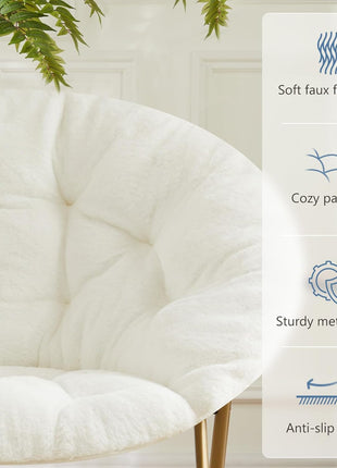 Oversized Faux Fur Foldable Saucer Chair - Versatile Lounge Seating for Bedrooms, Dorms, and Gaming - Elegant Accent Chair for Compact Spaces