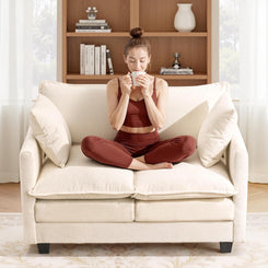 50 Inch Loveseat Sofa | Comfy Small Couch for Bedroom, Living Room, Office | Mini 2 Seater Sofa in a Box | Deep Seat with Double Layer Upholstered Cushion, Removable Cover, Chenille Fabric | Beige