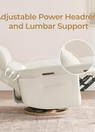 Electric Triple-Motor Power Recliner Chair with Swivel Glider, Adjustable Headrest and Lumbar Support, GREENGARD Gold Certified, Solid Wood Base, Linen Upholstery
