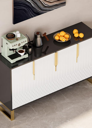 59-Inch Contemporary Buffet Sideboard Cabinet with Storage - Stainless Steel Frame, Four Doors, and Adjustable Shelves for Dining Room, Living Room, and Entryway
