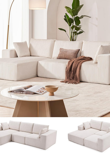 108-Inch Modular Sectional Sofa in Beige with Left-Facing Chaise, Deep-Seated Modern L-Shaped Upholstered Couch for Living Room or Bedroom