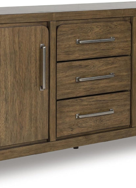 Cabalynn Farmhouse Glazed 2-Door Dining Server with Adjustable Shelves and Three Drawers in Light Brown by Signature Design by Ashley