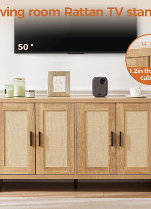 Rattan Buffet Cabinet with Adjustable Shelves, Versatile Sideboard for Kitchen, Living Room, and Dining Room