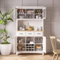 Buffet of Buffets Off-White Server with Hutch and Natural Wood Top