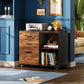 3 Drawer Mobile File Cabinet, Wood Lateral Filing Cabinet, Printer Stand with Open Shelves for Home Office, Rustic Brown