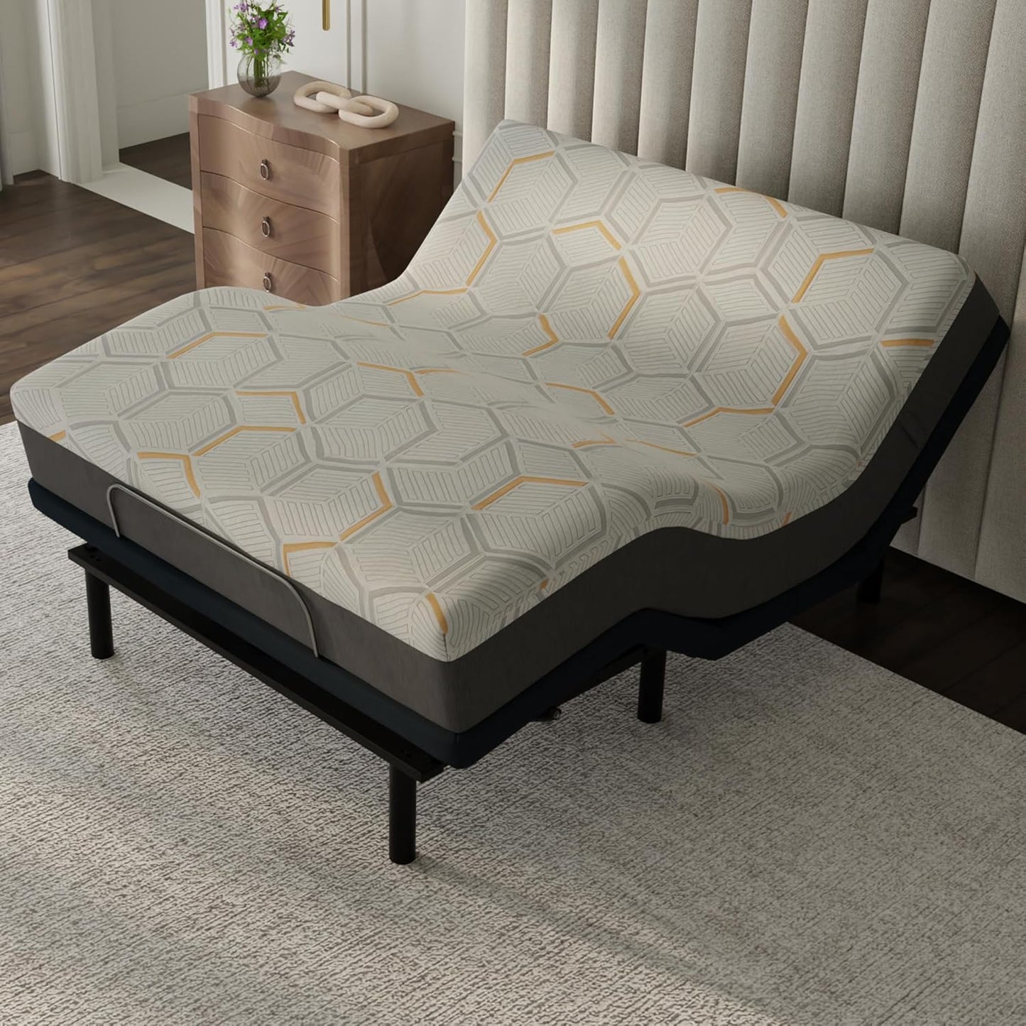 E4 Queen Adjustable Bed Base Frame with 12" Medium Firm Copper and Gel Infused Memory Foam Mattress