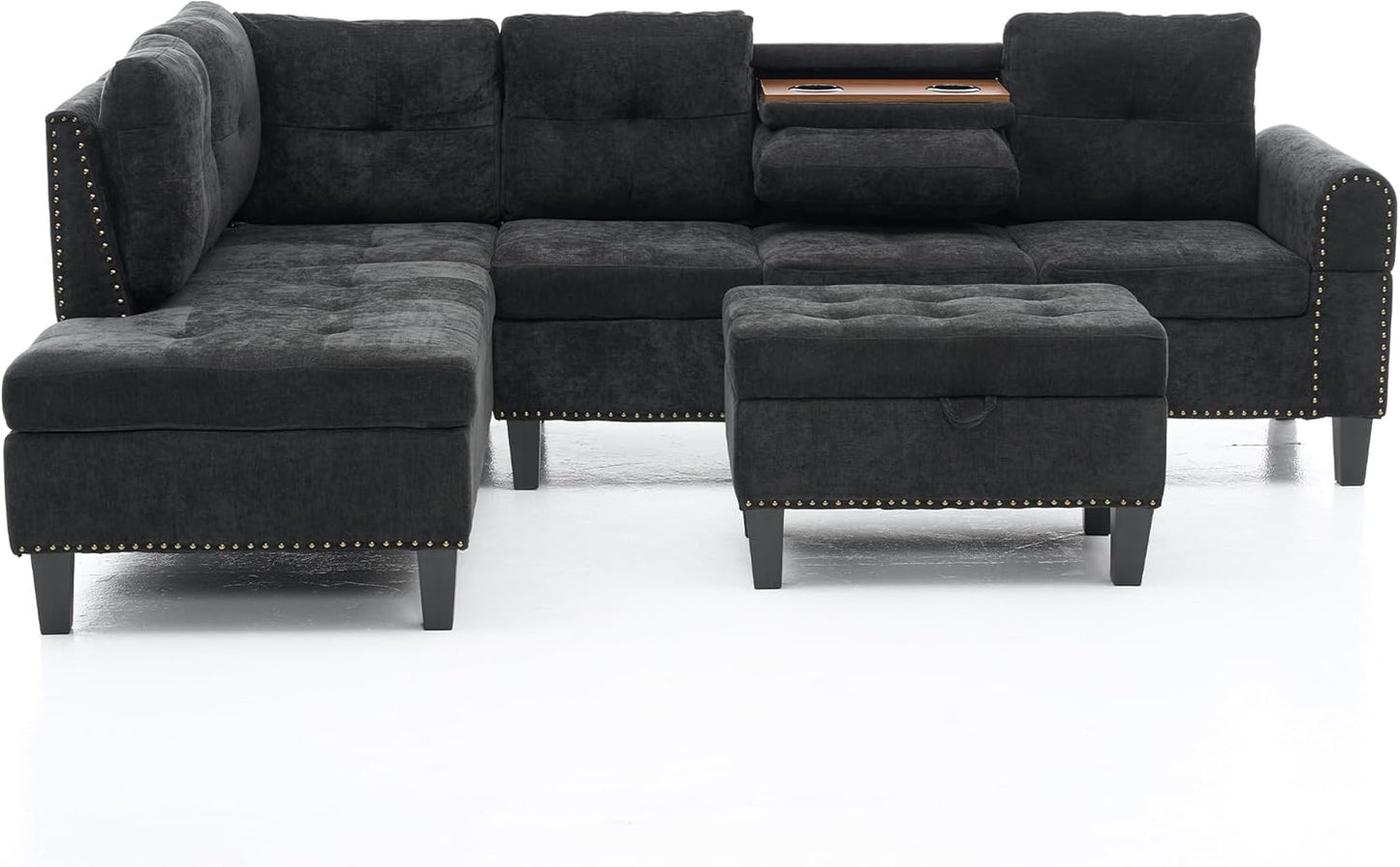 97.5" L Shaped Couch Set, Modular Sectional Couches for Living Room with Storage Ottoman, 4 Seat Home Sofa Living Room Furniture Sets with Chaise for Apartment Office (Linen, Dark Grey)