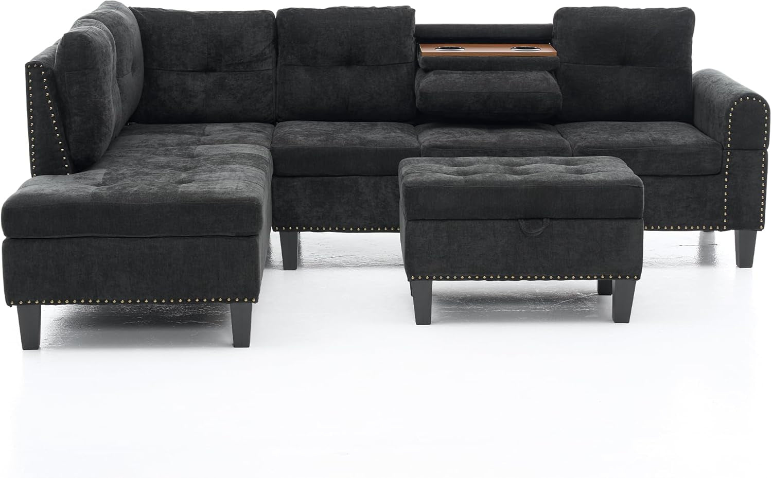 97.5" L Shaped Couch Set, Modular Sectional Couches for Living Room with Storage Ottoman, 4 Seat Home Sofa Living Room Furniture Sets with Chaise for Apartment Office (Linen, Dark Grey)