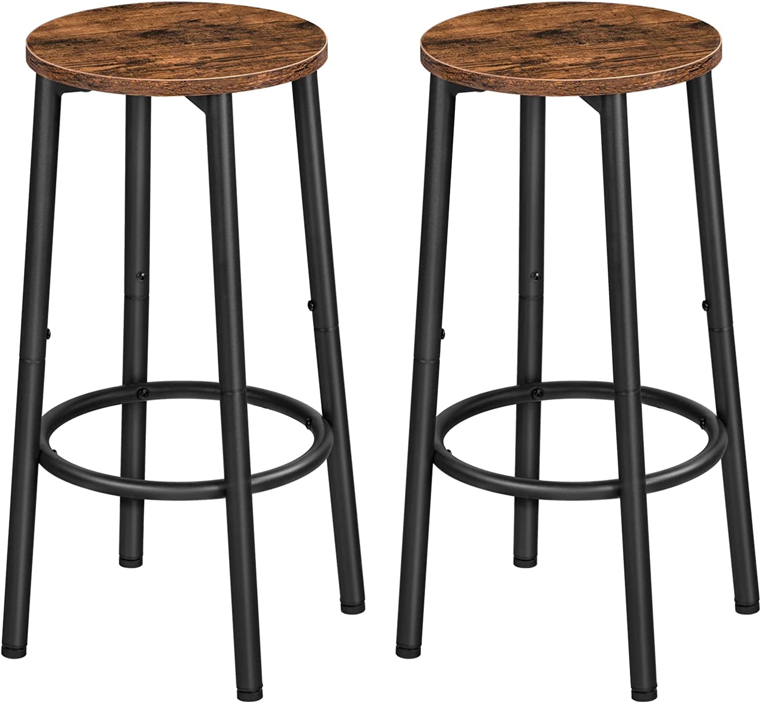 Bar Stools, Set of 2 Bar Chairs, Kitchen round Height Stools with Footrest, Breakfast Bar Stools, Sturdy Steel Frame, for Dining Room, Kitchen, Party, Easy Assembly, Rustic Brown BF03BY01