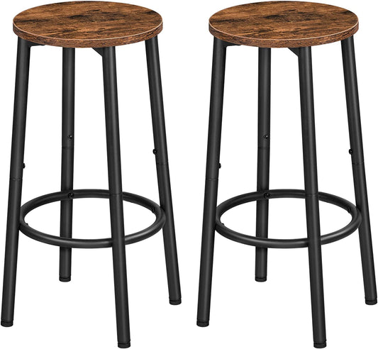 Bar Stools, Set of 2 Bar Chairs, Kitchen round Height Stools with Footrest, Breakfast Bar Stools, Sturdy Steel Frame, for Dining Room, Kitchen, Party, Easy Assembly, Rustic Brown BF03BY01