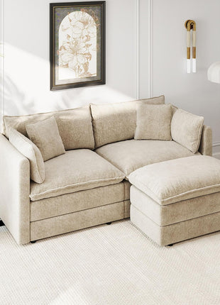 Modern Modular Sectional Sofa - Convertible Chenille Loveseat Couch with Movable Ottoman for Living Room, 77.16 Inch Deep 2-Seater (Camel)