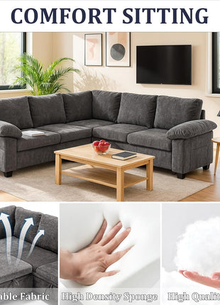 86 Inch Sectional Sleeper L Shaped Sofa with Pull Out Bed, 5 Seater Modular Sectional Sofa with Storage, Modern Chenille Cloud Couch, Sectional Couches for Living Room, Gray