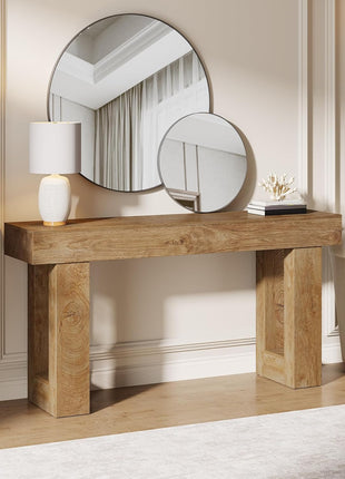 63-Inch Rectangular Wooden Console Table for Living Room, Entryway, and Hallway in Natural Finish