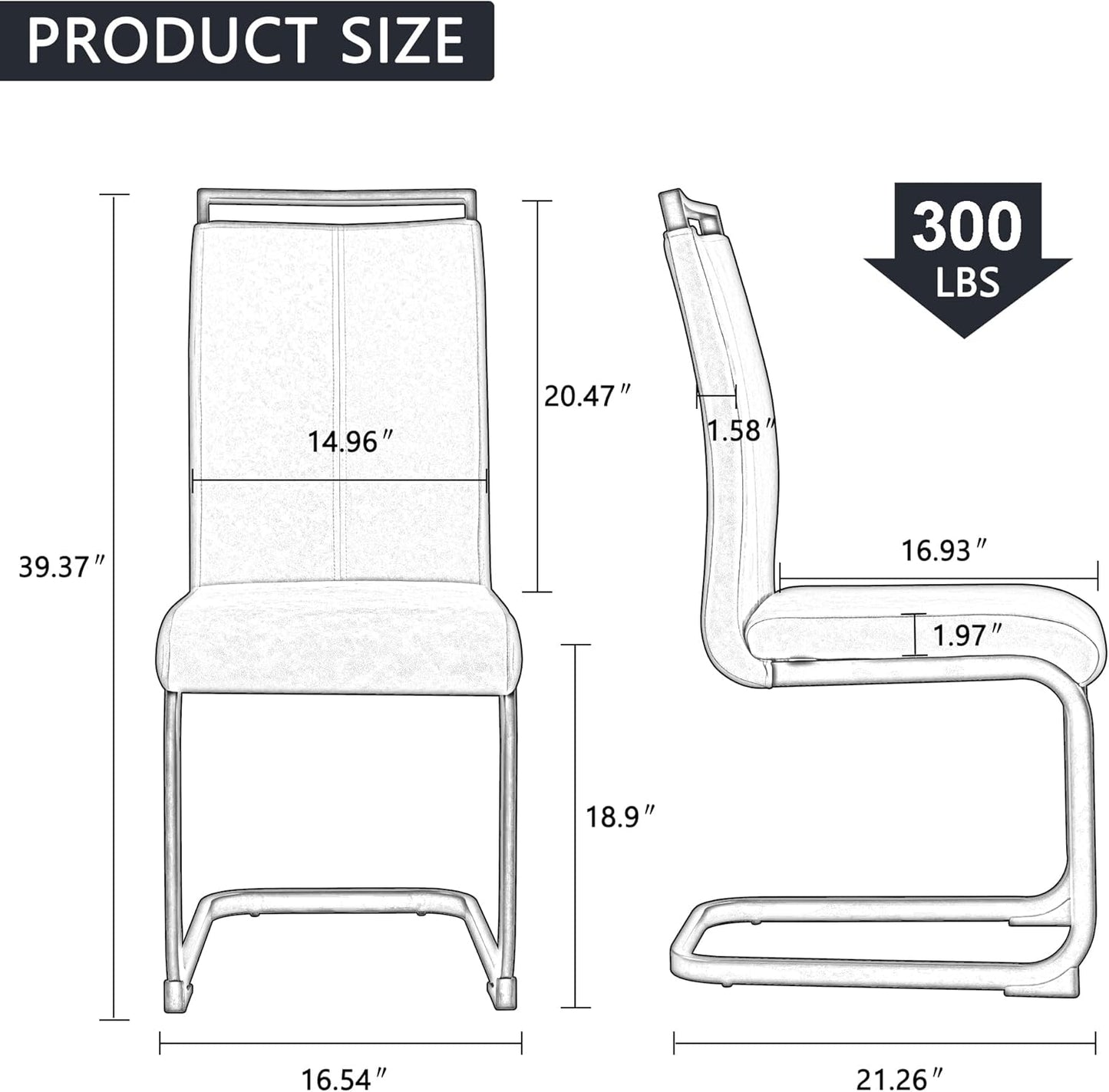 Modern Leather Dining Chairs Set of 4,Armless Kitchen Chairs,Dining Room Chairs with Upholstered Padded Seat and Sturdy Chrome Legs for Dining Room,Kitchen (Set of 4, Black+Pu Leather)