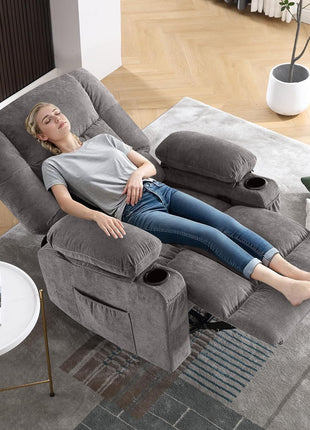 8-Point Massage Recliner Chair with Heated Rocking Feature for Adults, Oversized Recliner with Side Pocket and Two Cup Holders for Living Room Use