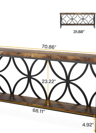 70.9-Inch Industrial Narrow Console Table with Storage for Entryway and Living Room in Rustic Brown Finish