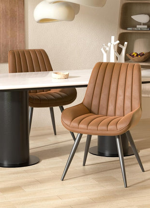 Contemporary Dining Chair Set of 6, Comfortable Upholstered Fabric Kitchen Side Chairs with Thick Cushions and Metal Legs, Brown