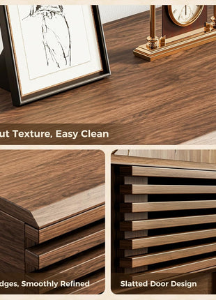 59-Inch Mid-Century Modern TV Stand for 55"-65" TVs with Sliding Doors and Storage Cabinets in Walnut Finish