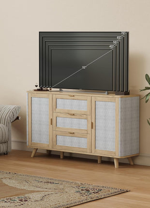 63-Inch Farmhouse Sideboard Buffet Cabinet with Three Drawers and Two Doors, Wooden Coffee Bar Storage for Kitchen and Living Room