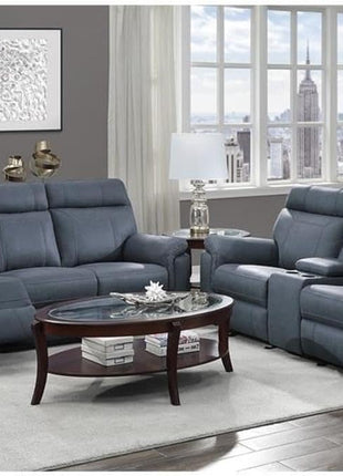 Glider Motion Loveseat Recliner with Stainless Steel Cup Holders and Central Storage Console, Upholstered Reclining Sofa for Living Room and Home Theatre, Polished Blue Microfiber Finish