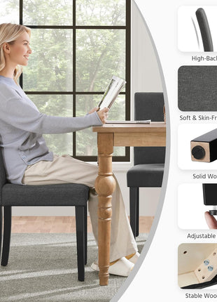 Set of 4 Upholstered Fabric Dining Chairs with Padded Seats and Solid Wood Legs, Armless Design, Dark Grey for Dining Room and Restaurant