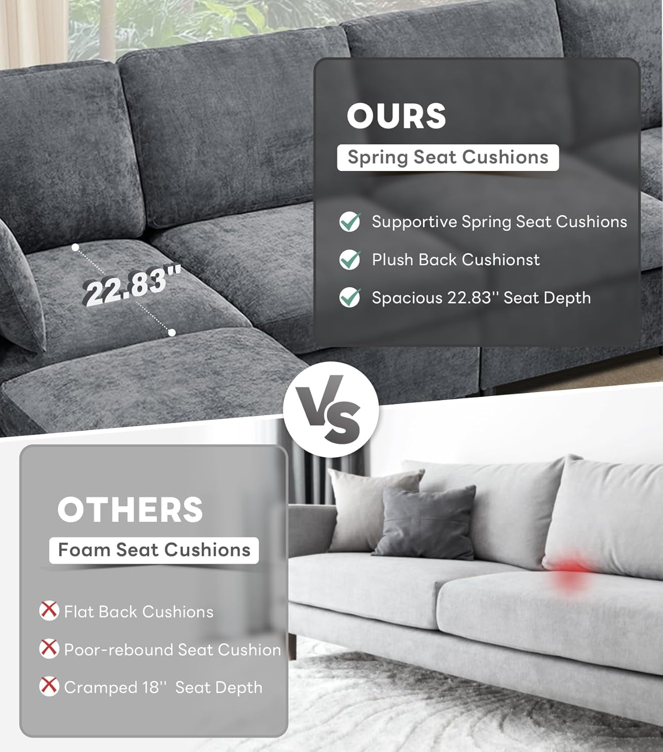Modular Sectional Couch 8 Seat, Cloud Sofa for Living Room,Chenille Sofa Set with Ottoman, Grey