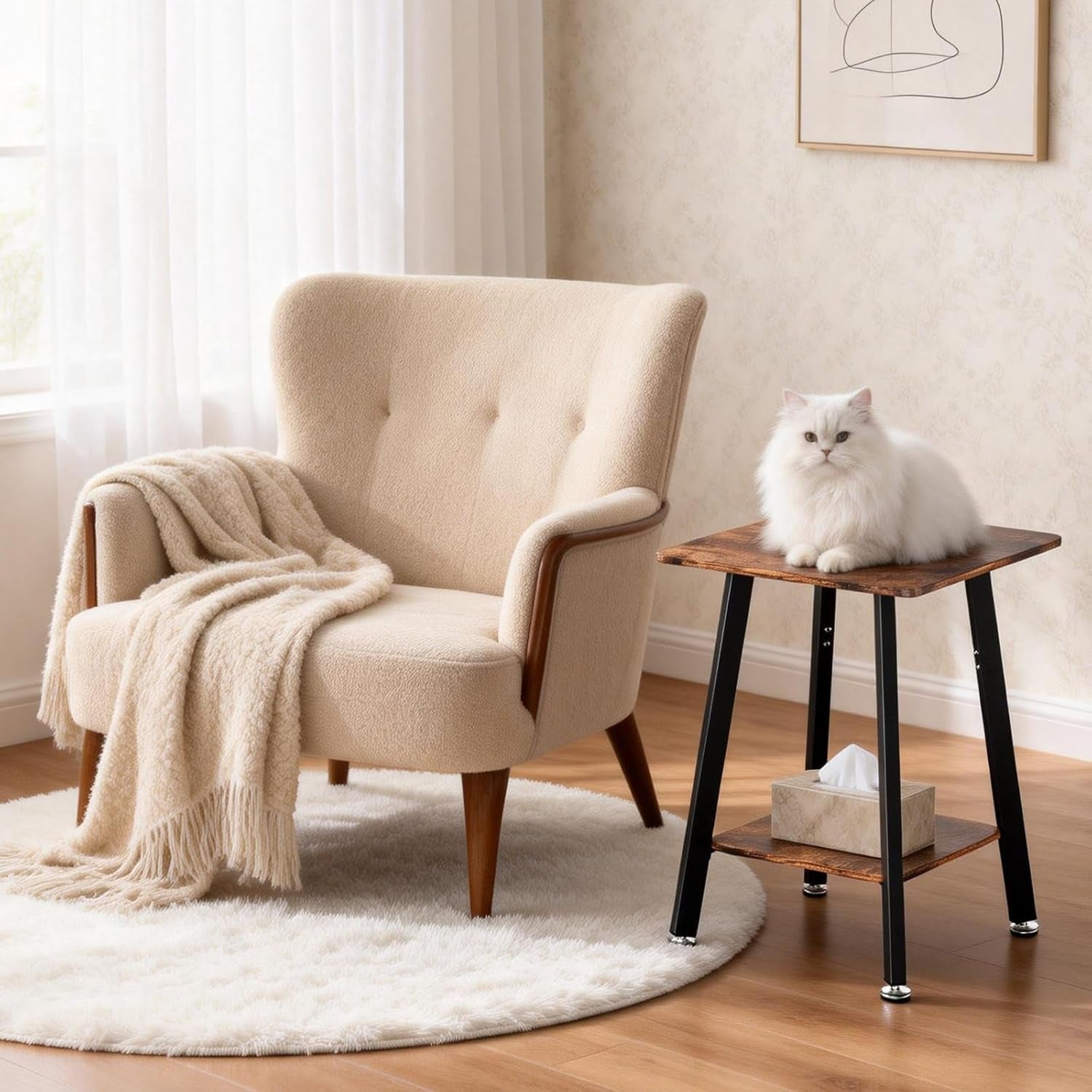 Brown Side Table, 2-Tier Small Square End Table for Small Spaces, Living Room, Bedroom