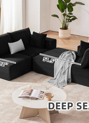 108” Modular Sectional Sofa - Modern L-Shaped Couch with Chaise for Living Room or Bedroom, Deep Seat Upholstered Design (Black, Left-Facing Chaise)