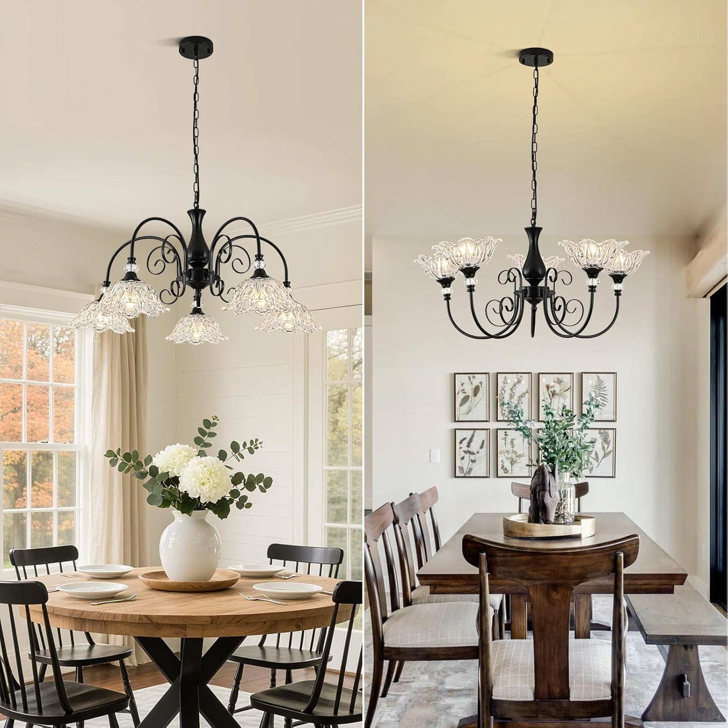 5-Light Chandeliers in Matte Black Finish with Crystal Glass Shades, Farmhouse Chandelier Light for Dining Room,Hallway,Kitchen