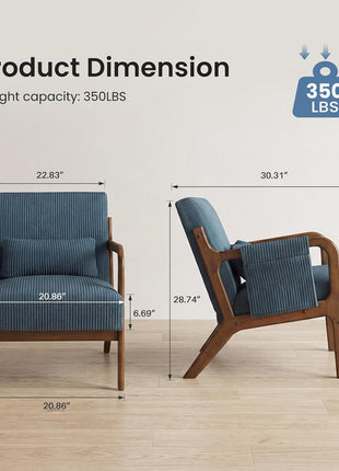 Mid-Century Modern Upholstered Accent Chair with Lumbar Support and Solid Wood Frame, Ideal for Compact Living Spaces, Navy Blue