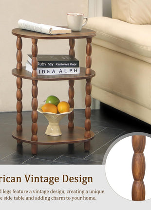 3-Tier Oval Side Table - Contemporary Accent Nightstand for Living Room and Bedroom in Rustic Brown Finish