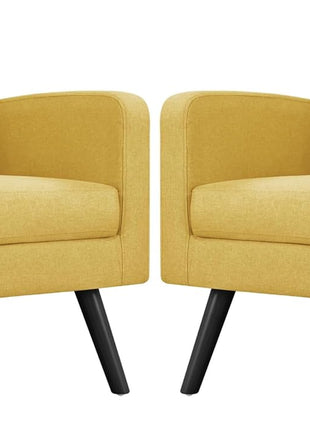 Set of 2 Mid-Century Modern Upholstered Accent Chairs with Button Tufted Back and Wooden Legs for Living Room, Bedroom, Office, or Cafe - Yellow