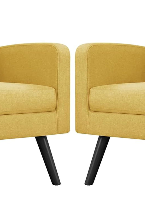 Set of 2 Mid-Century Modern Upholstered Accent Chairs with Button Tufted Back and Wooden Legs for Living Room, Bedroom, Office, or Cafe - Yellow