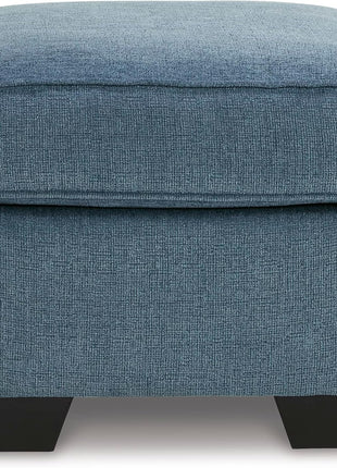 Cashton Contemporary Accent Ottoman by Signature Design by Ashley, Faux Wood Finished Exposed Feet, Foam Cushion, Crosshatched Upholstery, 30" x 24", Blue