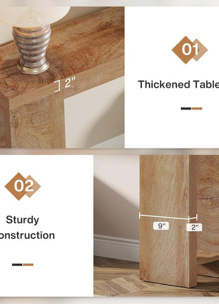70.9-Inch Extended Farmhouse Console Table in Light Oak Brown for Living Room, Hallway, and Entryway