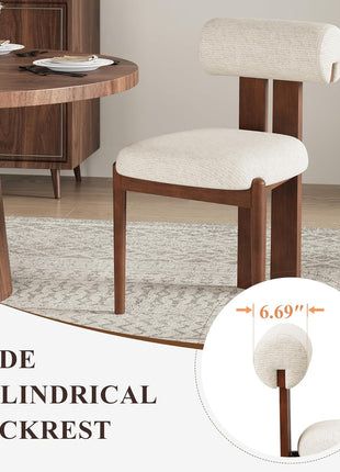 Set of 6 Contemporary Wooden Dining Chairs with Upholstered Fabric and Sculptural Backrest, Mid-Century Farmhouse Style, Solid Wood Legs, Beige