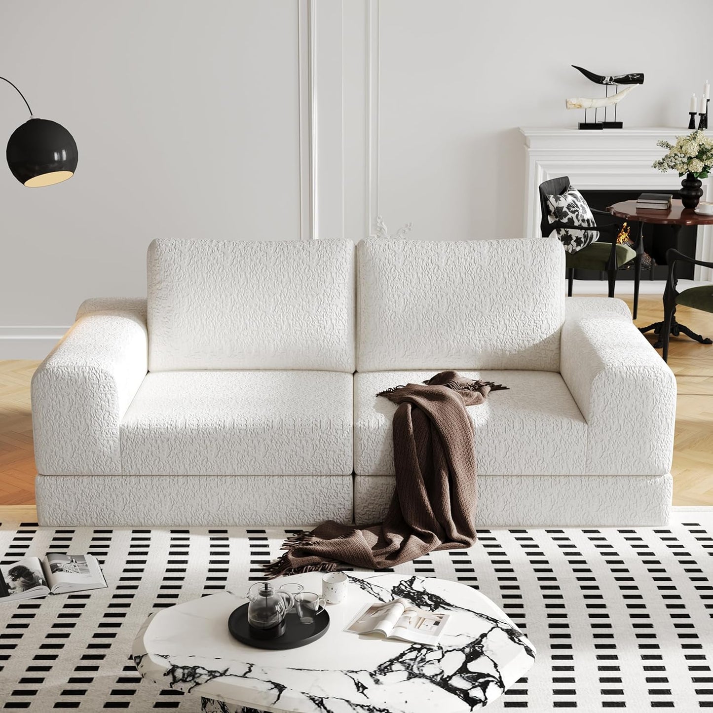 Cloud Modular Sectional Sofa, DIY Combination Modular Couch for Living Room, Unique Knitted Fabric Love Seat Couches with 2 Pillows, 2 Seater Comfy Sectional Couch with No Assembly (Beige)