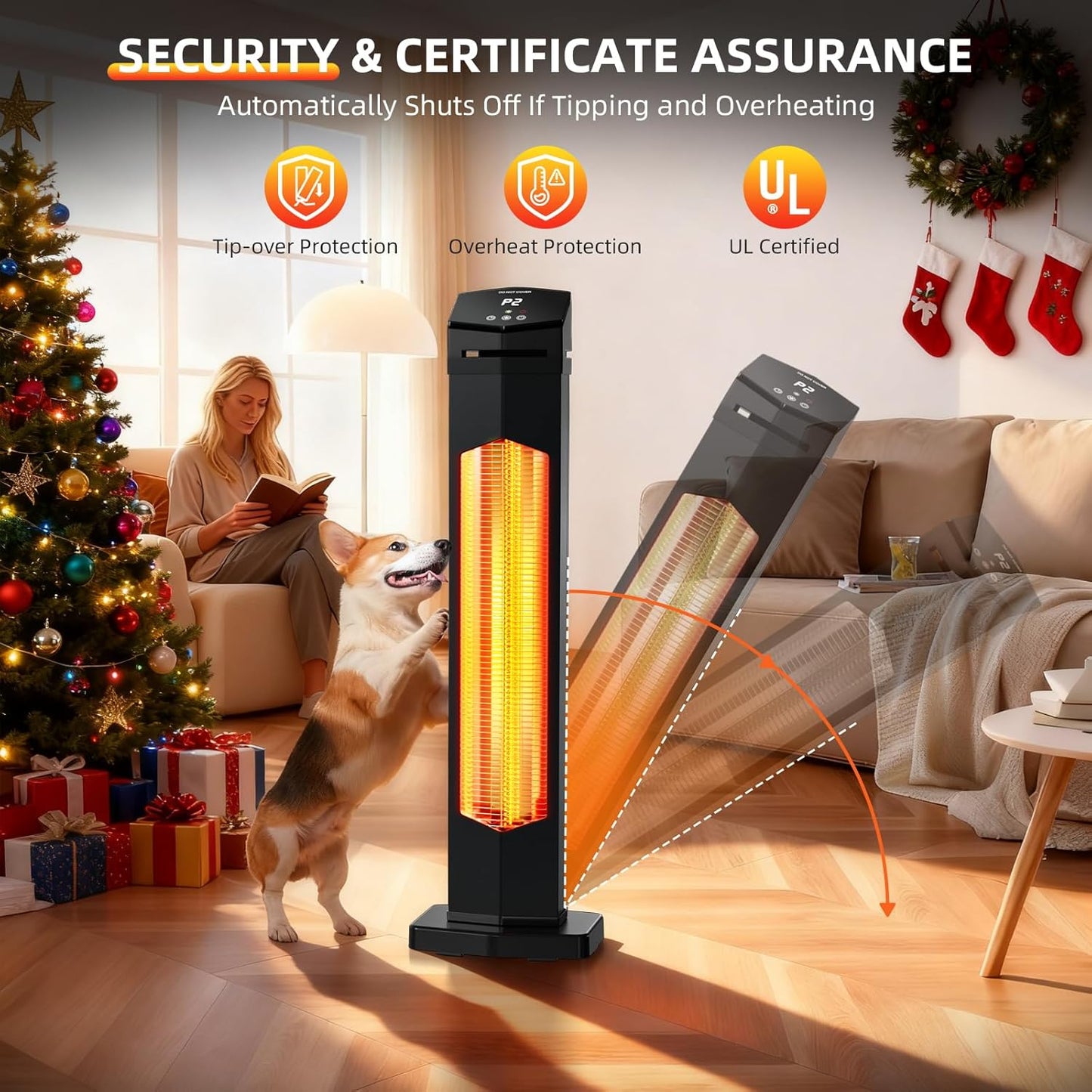 1500W Electric Patio Heater, 36Inch Infrared Heater with Remote, IPX5 Waterproof Infrared Tower Space Heater, 2 Heat Levels, 12H Timers, Tip-Over & Overheat Protection for Garage, Indoor, Home