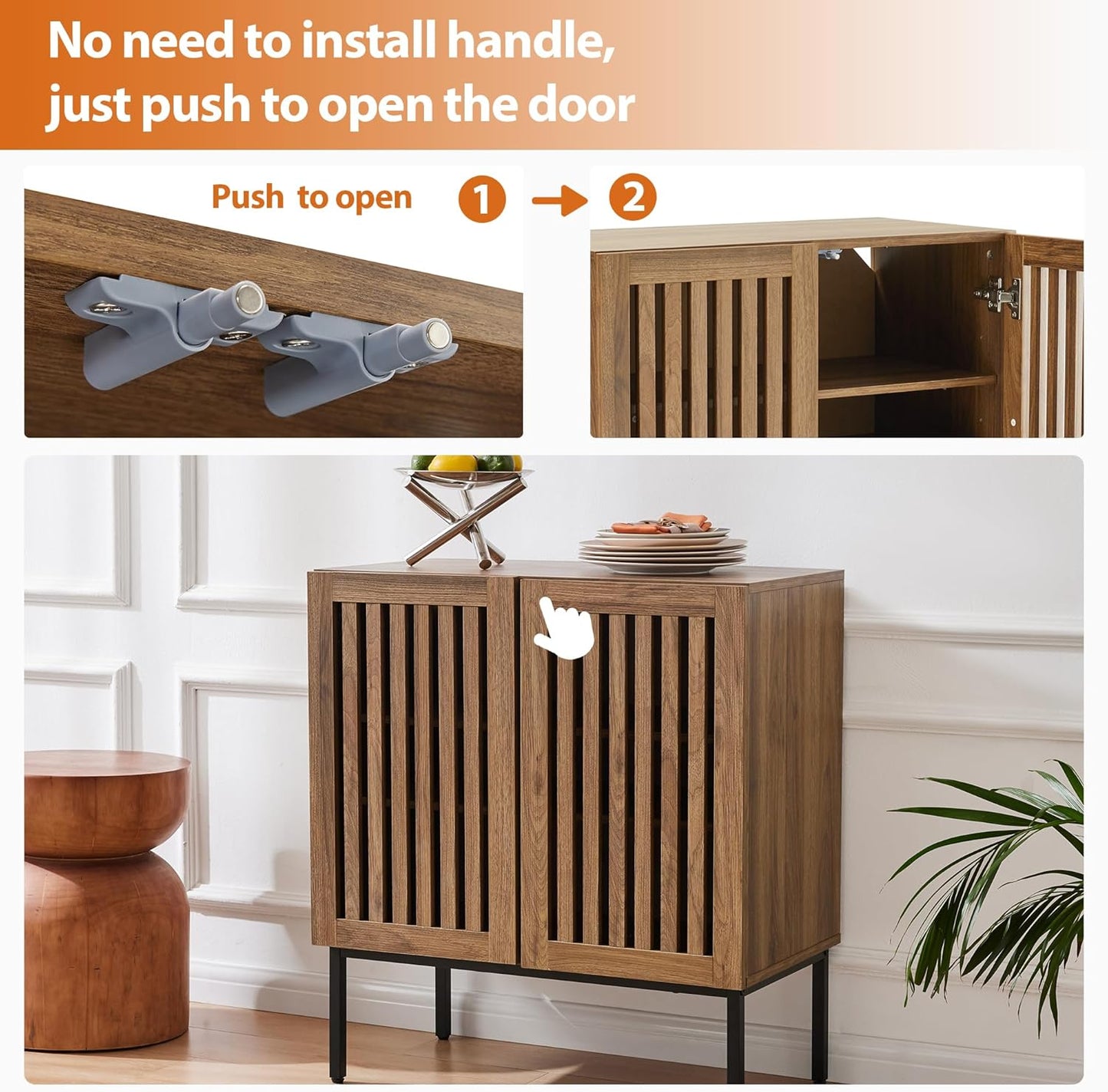 Grille Buffet Cabinet with Storage, Sideboards 2 Doors with Metal Base and Adjustable Shelf for Kitchen, Coffee Bar, Dining Room, Entryway, Hallway,Living Room