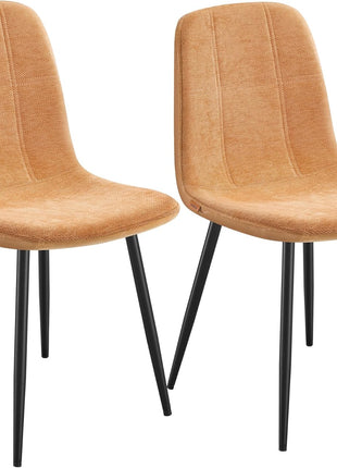 Set of 2 Dining Room Chairs with Metal Frame, Adjustable Feet, and Easy-to-Clean Glacier-Textured Synthetic Leather in Caramel Brown - Ideal for Kitchen Use UKDC187K01